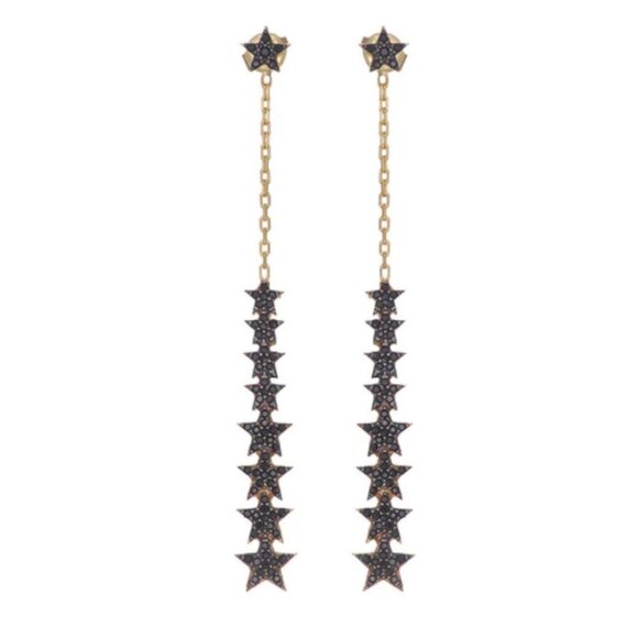New Sterling 14k Black Stone Star Dangle Earrings - Picture 2 of 3